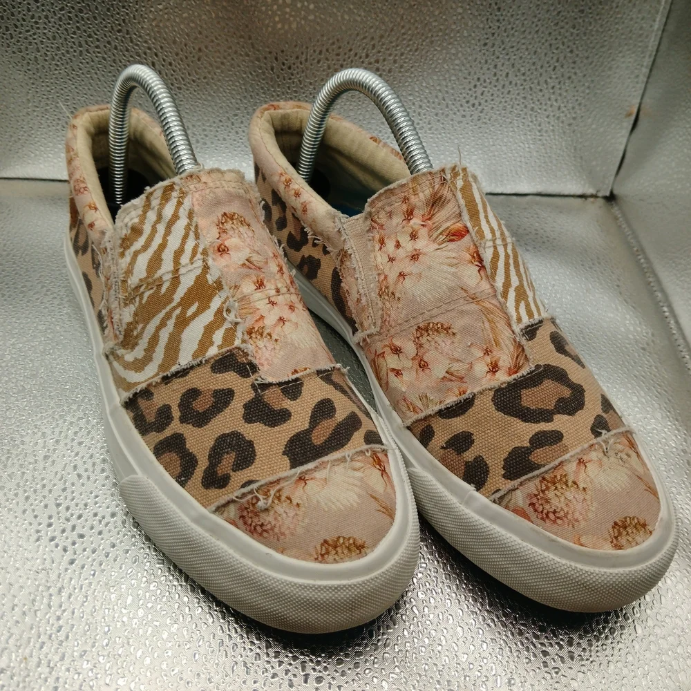 Blowfish Beige/Brown Floral and Leopard Print Sneakers Women's Size 9